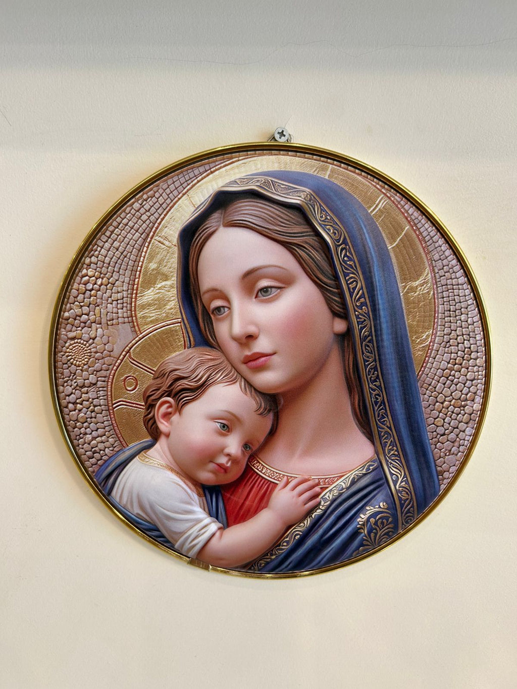 Virgem Maria com Jesus Relevo em Resina