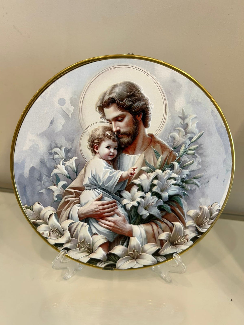 São José com Menino Jesus no Colo Relevo em Resina