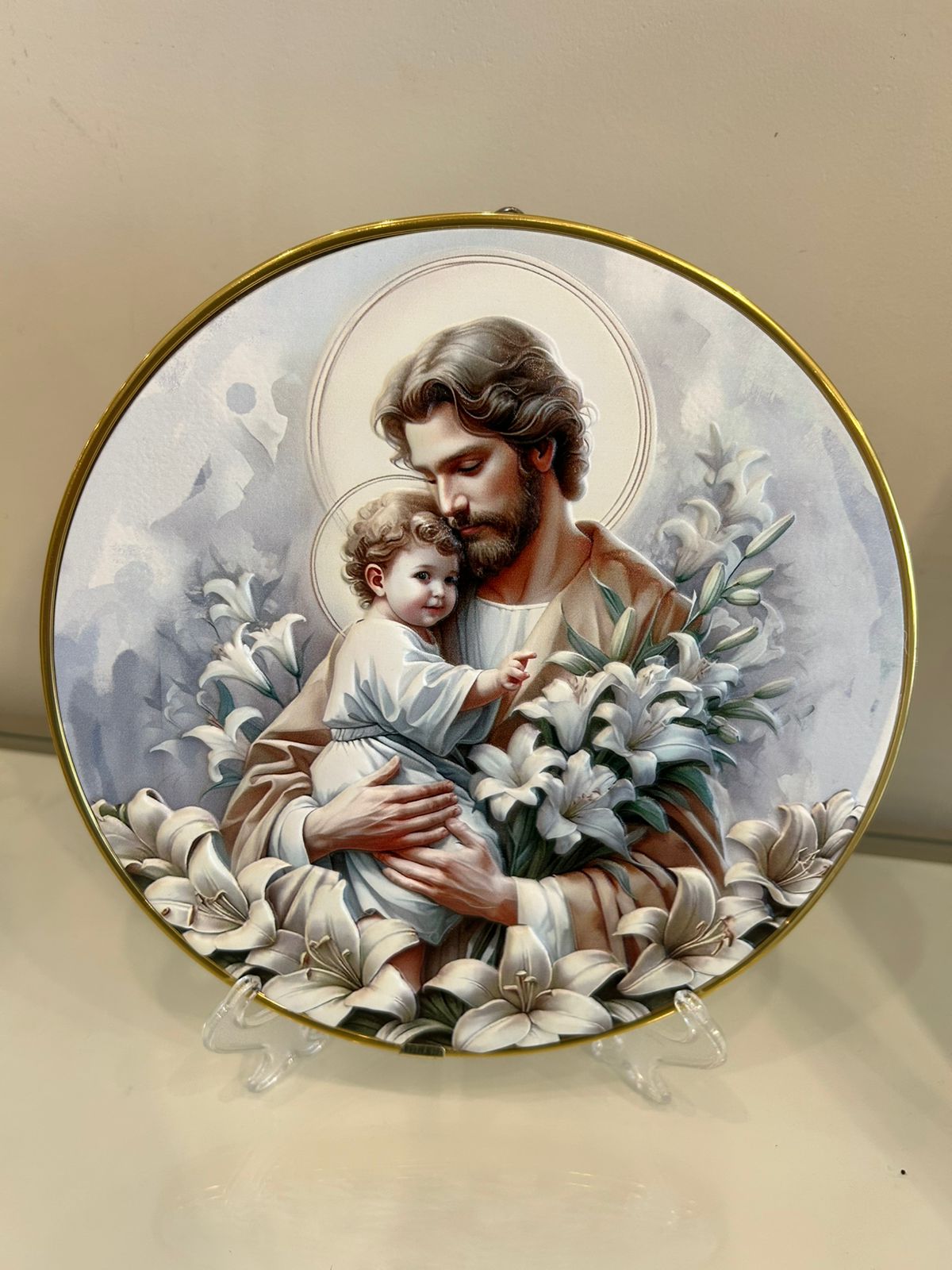 São José com Menino Jesus no Colo Relevo em Resina