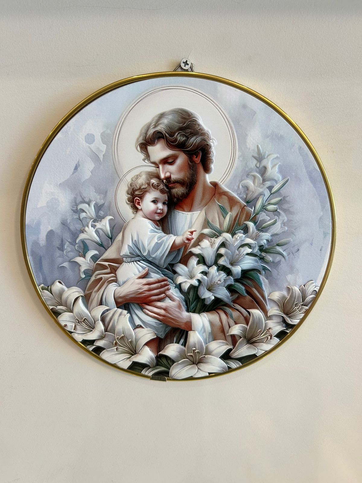 São José com Menino Jesus no Colo Relevo em Resina
