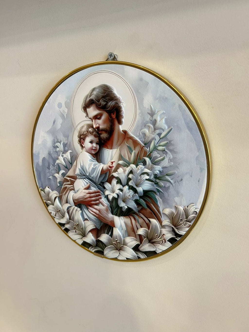 São José com Menino Jesus no Colo Relevo em Resina